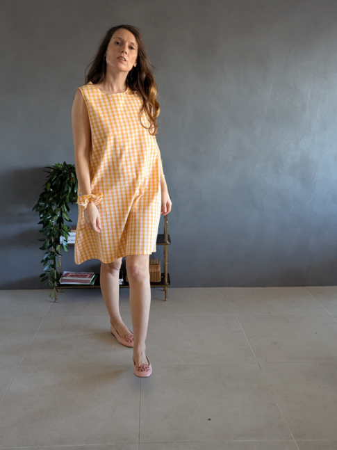 !! NEW !! Women : La robe Brigitte en vichy orange abricot 100% coton