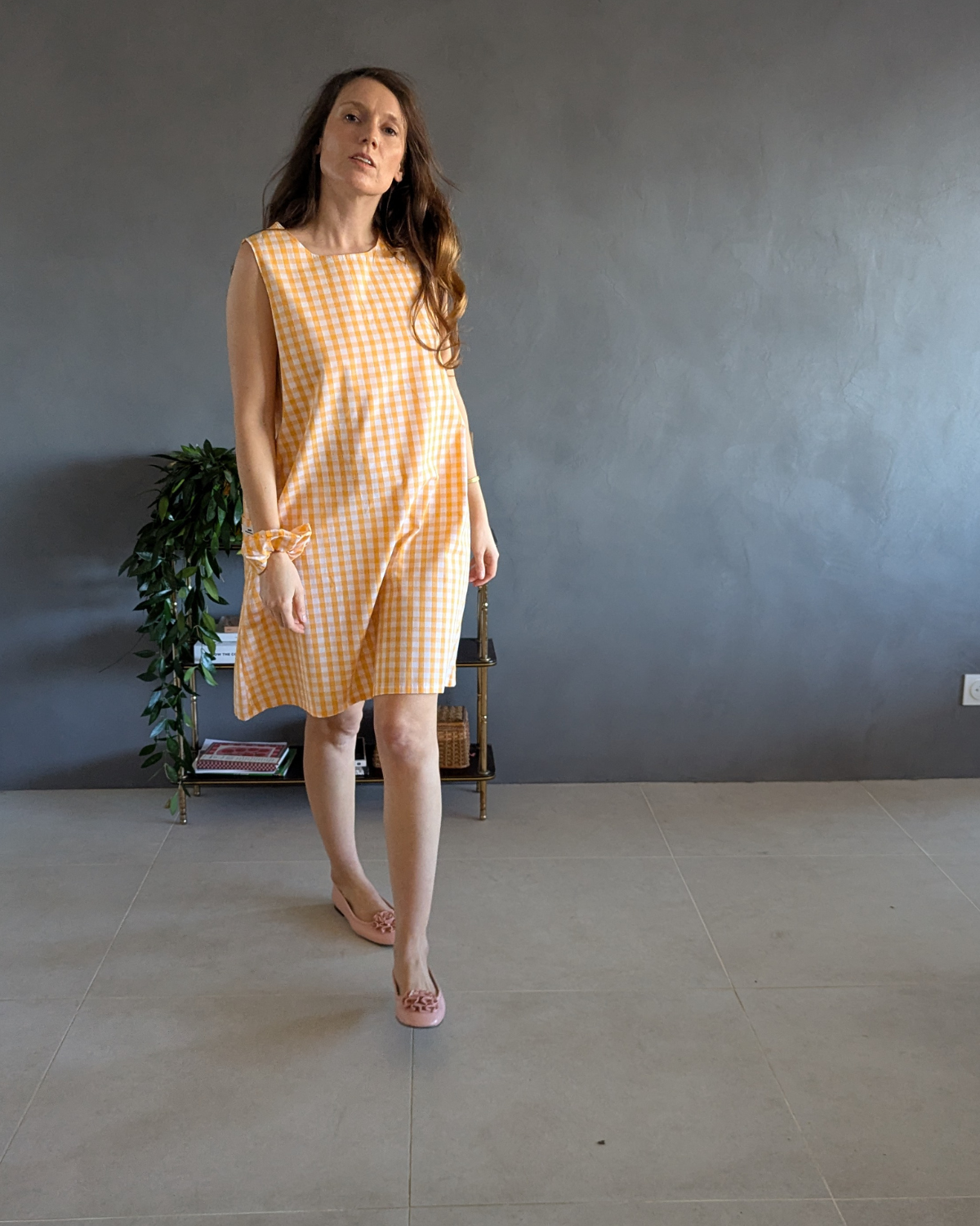 !! NEW !! Women : La robe Brigitte en vichy orange abricot 100% coton