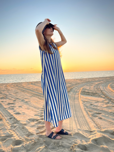 !! NEW !! La robe Roma : Robe longue rayée bleu et blanc en lin et coton