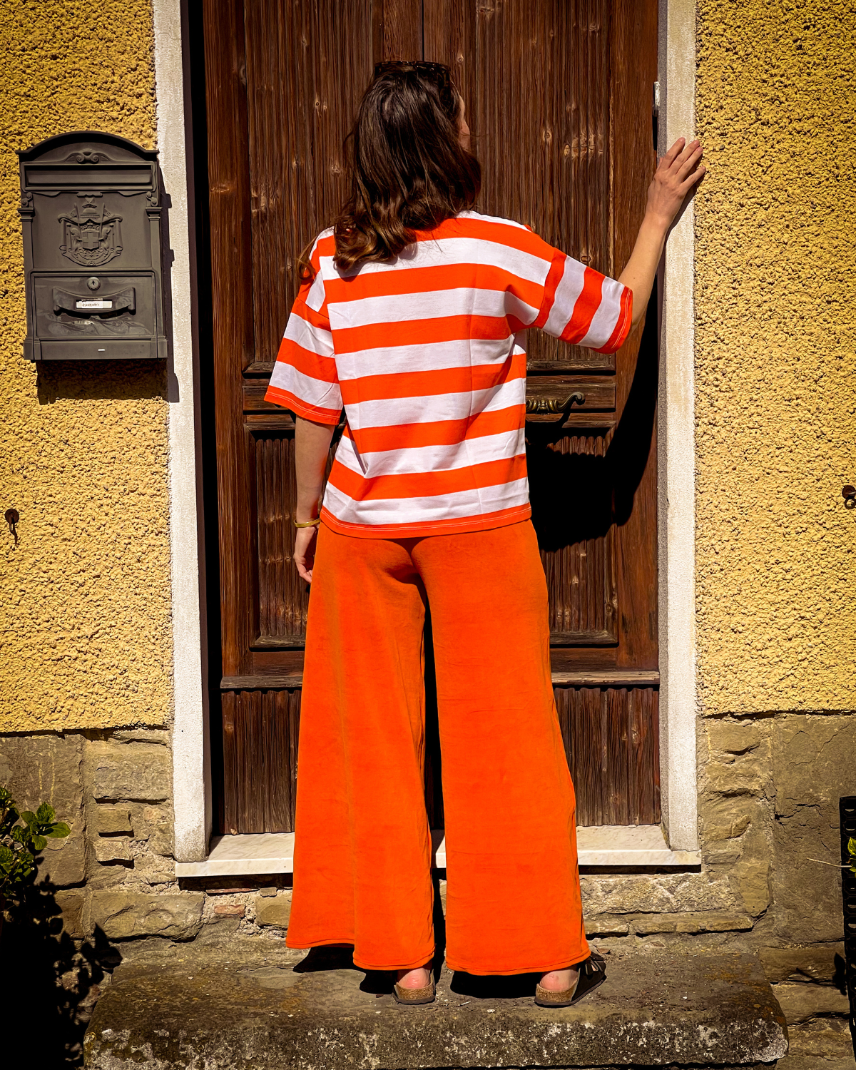 !! NEW !! Pantalon Milan : Pantalon évasé en velours éponge orange – Image 3