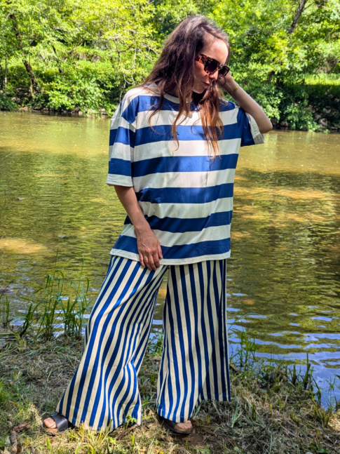 !! NEW !! Le pantalon milan à rayures : Pantalon évasé en lin et coton